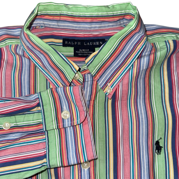 Boys Ralph Lauren Striped Button-Down Shirt Size 14 Slim Multi-Color - Picture 1 of 5